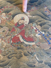 Ecole chinoise: 'Avalokitesvara &agrave; trente-trois t&ecirc;tes', encre et couleurs sur soie, Qing