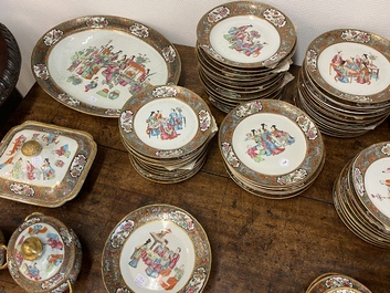 An extensive Chinese Canton famille rose dinner service, 19th C.