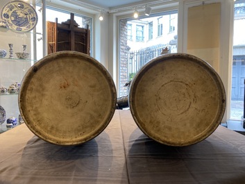 A pair of large Chinese famille rose 'dragon' vases, 19th C.