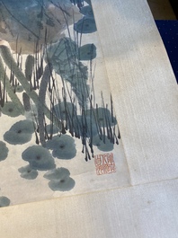 Tian Shiguang (1916-1999) en Yu Fei'an (1889-1959): 'Ijsvogel bij lotusbloemen', inkt en kleur op papier, gedat. 1946