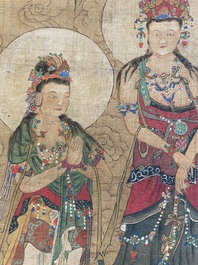 Ecole chinoise: 'Avalokitesvara &agrave; trente-trois t&ecirc;tes', encre et couleurs sur soie, Qing