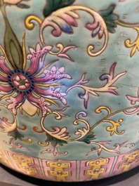 A Chinese famille rose turquoise-ground 'bajixiang' jardini&egrave;re, 19th C.