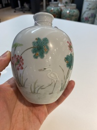 A Chinese famille rose globular 'cranes and lotus' vase, Daoguang mark, Republic