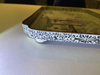 A Chinese rectangular Canton enamel tray, Qianlong