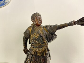 Une figure d'un guerrier en bronze patin&eacute; et dor&eacute;, sign&eacute; Miyao, Meiji, 19&egrave;me