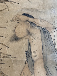 Luo Qing (1821-1899): vier scrolls met figuren in landschappen, inkt en kleur op papier