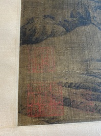 Chinese school: 'Landschap met figuren naar meesters uit de Song dynastie', inkt en kleur op zijde, 17/18e eeuw