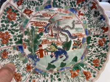 Trois plats et un bol en porcelaine de Chine famille verte, Kangxi