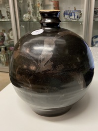 A Chinese black-brown-glazed russet-splashed jar, Henan kilns, Song