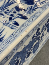 A Chinese blue and white square bottle, Kangxi