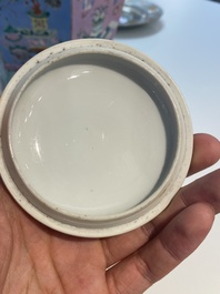 A Chinese blue and white covered cup and saucer for the French market, Kangxi