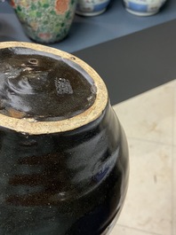 A Chinese black-brown-glazed russet-splashed jar, Henan kilns, Song