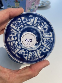 A Chinese blue and white covered cup and saucer for the French market, Kangxi