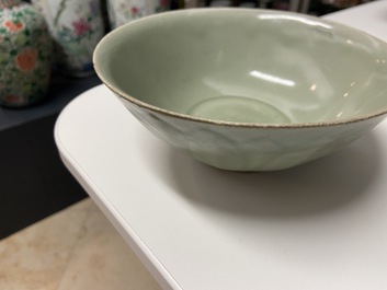 Three Chinese celadon-glazed 'lotus' bowls, Song