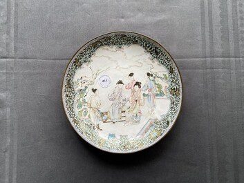 A Chinese 'ruby back' Canton enamel 'musicians' plate, Yongzheng