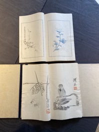 A box with two albums containing 200 woodblocks, a.o. after Qi Baishi, Zhang Daqian, Pu Ru and Ma Jin, Rong Bao Zhai studio, Beijing, 1935