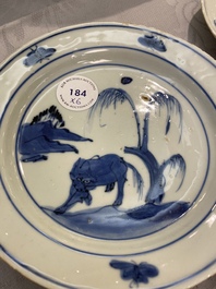 Six Chinese blue and white ko-sometsuke 'oxen' plates for the Japanese market, Transitional period