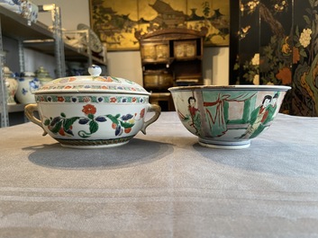 Three Chinese famille verte bowls, Transitional period and Kangxi