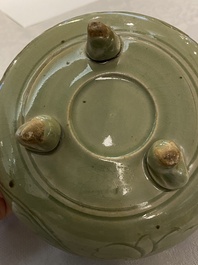 A Chinese Yaozhou celadon tripod censer, Song or later