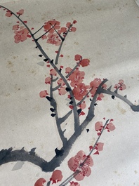 Wu Hufan (1894-1968): 'Des oiseaux parmi des branches fleuries', encre et couleurs sur papier, dat&eacute; juin 1937