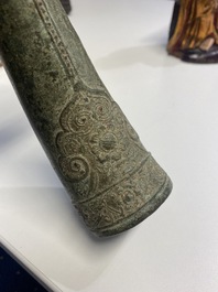 A Vietnamese bronze 'Oliphant' horn or rhyton, L&ecirc; or Mạc dynasty, 15/16th C.