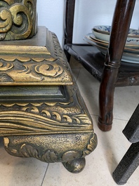 A large Chinese gilded wooden 'dragon' stand, 19th C.