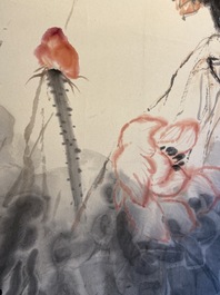 Zhou Sicong (1939-1996): &lsquo;Dame au fleur de lotus&rsquo;, encre et couleurs sur papier