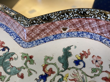 A three-lobed Chinese Canton enamel dish, Qianlong