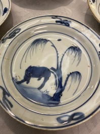 Six Chinese blue and white ko-sometsuke 'oxen' plates for the Japanese market, Transitional period