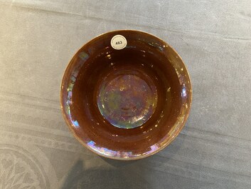 A Chinese aubergine-glazed bowl with incised design of cranes, Kangxi