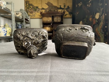 A Chinese bronze 'mythical beasts' censer and cover, 17th C.