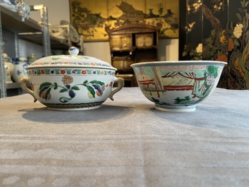 Three Chinese famille verte bowls, Transitional period and Kangxi