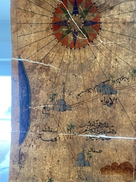 Ecole ottomane: 'Une carte avec au centre la Kaaba &agrave; La Mecque', encre et couleurs sur papier, 19&egrave;me