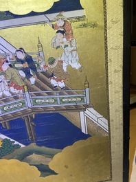 A Japanese painted six-panel 'Byobu' folding screen with playing boys, Edo, 18/19th C.