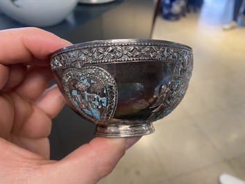 An Armenian enamelled silver cup and saucer, 18th C.