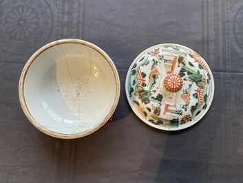 Three Chinese famille verte bowls, Transitional period and Kangxi