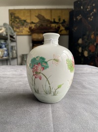 A Chinese famille rose globular 'cranes and lotus' vase, Daoguang mark, Republic