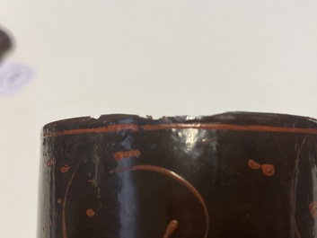 A Chinese round painted lacquered wooden box and cover, Han