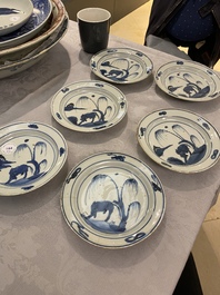 Six Chinese blue and white ko-sometsuke 'oxen' plates for the Japanese market, Transitional period