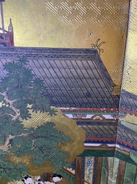 Un &eacute;cran de type 'Byobu' de six feuilles en papier peint &agrave; d&eacute;cor de gar&ccedil;ons jouants, Japon, Edo, 18/19&egrave;me