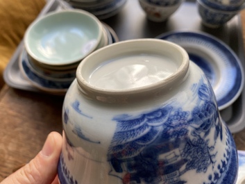 A varied collection of Chinese cups and saucers, 18/19th C.