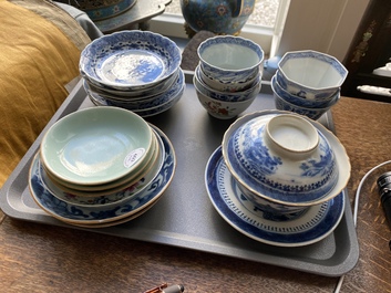 A varied collection of Chinese cups and saucers, 18/19th C.