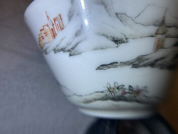 A fine Chinese famille rose 'romantic subject' cup and saucer, Qianlong