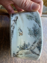 A Chinese qianjiang cai 'landscape' brush washer, signed Zhou Zi Shan, dated 1886