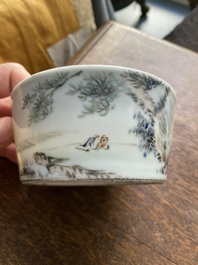 A Chinese qianjiang cai 'landscape' brush washer, signed Zhou Zi Shan, dated 1886