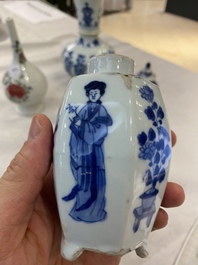 Four Chinese blue and white, famille rose and famille verte vases, Kangxi/Yongzheng