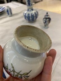 Four Chinese blue and white, famille rose and famille verte vases, Kangxi/Yongzheng