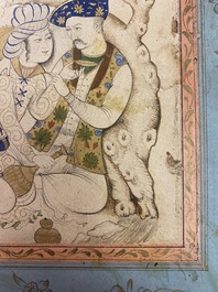 A Persian miniature on paper: 'Loving couple leaning against a tree', 18/19th C.