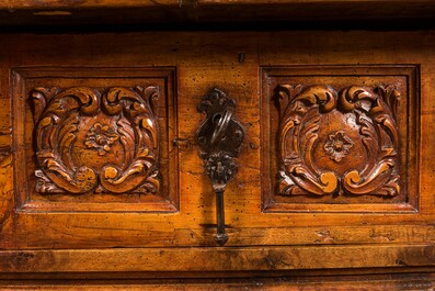 A Spanish walnut table with three drawers, 17th C.