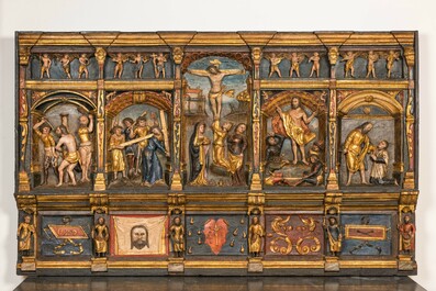 Grand retable flamand en noyer polychrome, prob. Gand, dat&eacute; 1529